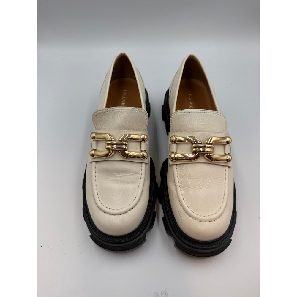Lisa Vicky Women's White Leather Lug Sole Chain Link Platform Loafers 8.5M